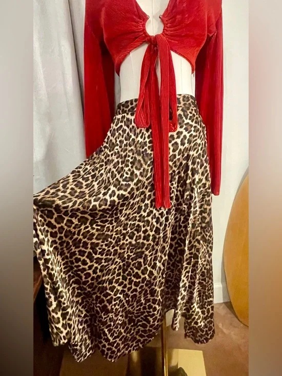 Zara Satin Leopard Asymmetrical Midi Skirt - Brown & Black - Picture 5 of 5